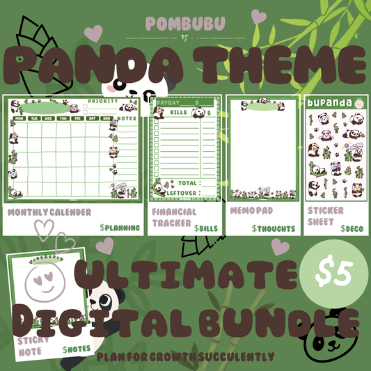 Panda Theme Digital Planner Bundle | Monthly Calendar, Finance Tracker, Notes (Digital Download)