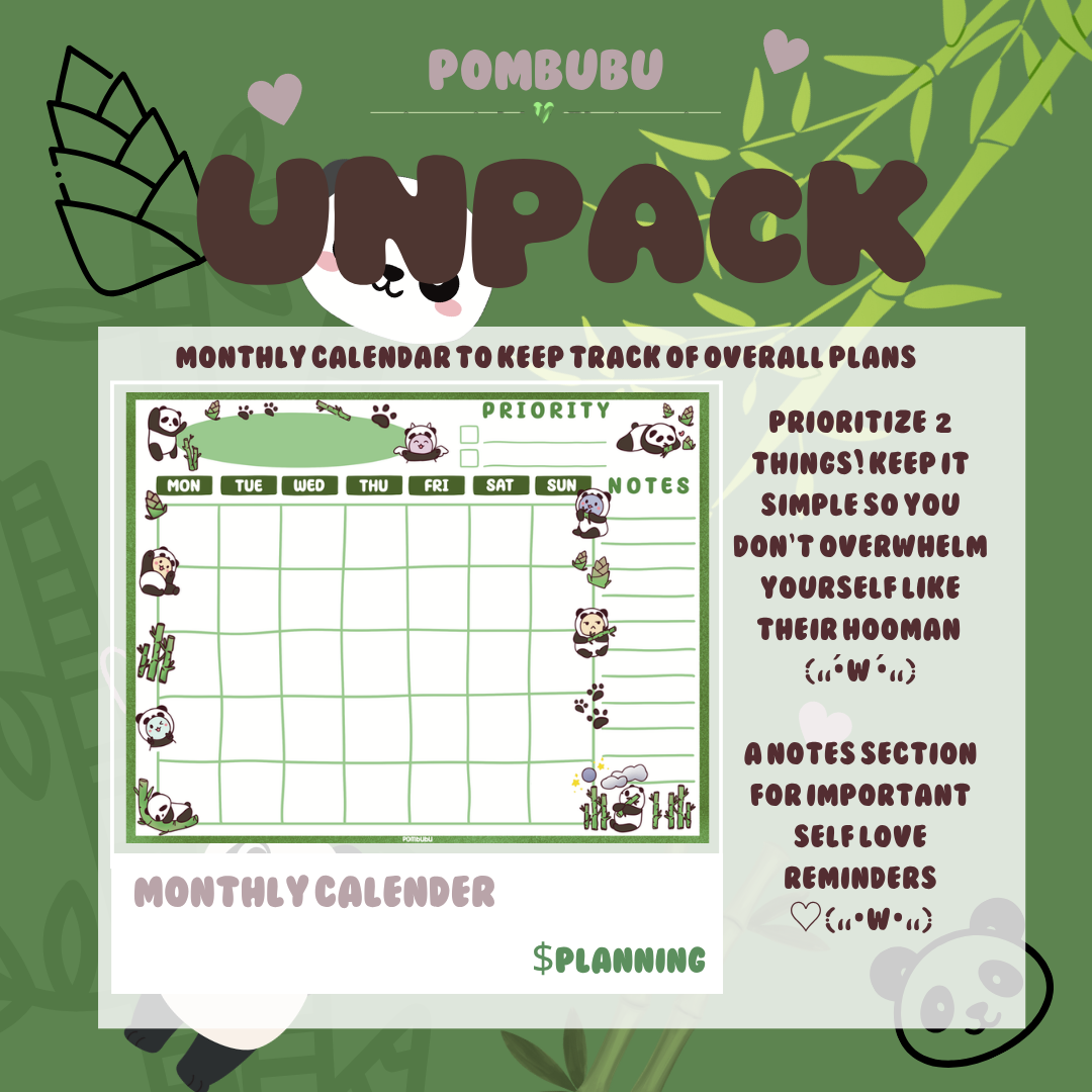 Panda Theme Digital Planner Bundle | Monthly Calendar, Finance Tracker, Notes (Digital Download)